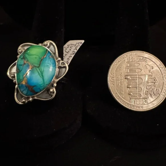 Sterling Silver and blue moon Turquoise Statement Ring - Picture 5 of 7